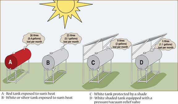 Figure 5: Summer evaporation losses from 1,200 litres (265 gallons) gasoline storage