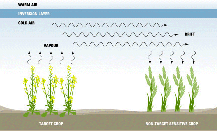 Temperature inversions can result in spray drift damage